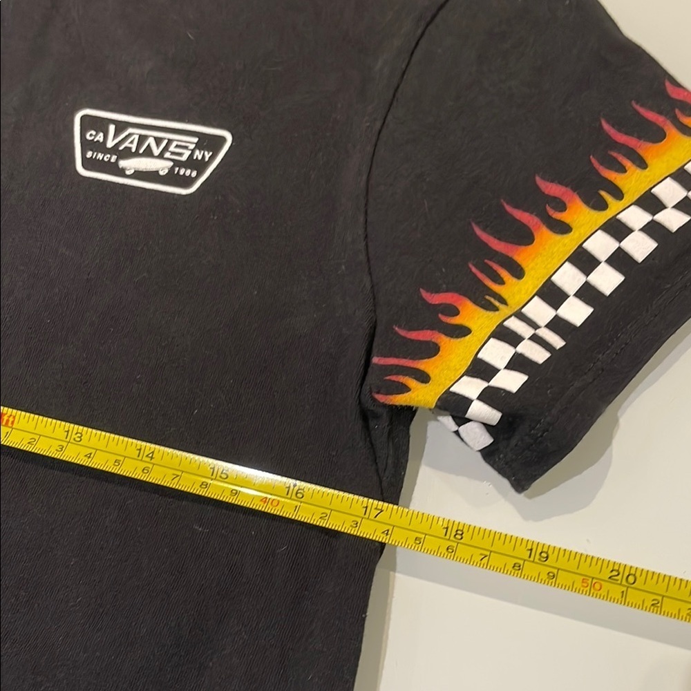 Vans Black Tee with Flame and Checkered Sleeves - Picture 3 of 6